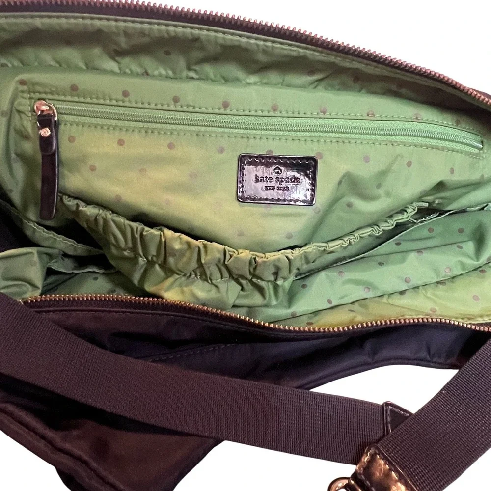 Kate Spade Stevie Baby Bag Women Large Black Nylon Patent Leather Weekender Bag